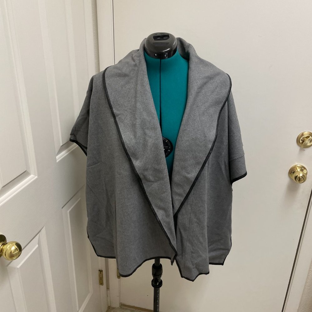 Adrienne Vittadini Grey Wool Suit w/ leather trim